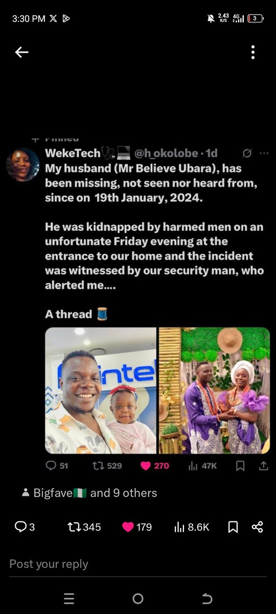 h_okolobe's tweet image. Dear @DONJAZZY
My name is Mrs. Believe Ubara, and I write to you with a heart heavy with sorrow and desperation. Over a year and five months ago, my world shattered when my husband was kidnapped at the entrance of our home. Since that devastating day, my children and I have...