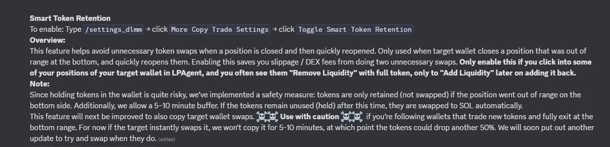 Tired of double fees eating your profits in copy trades? 🤷‍♂️ 

Worry not.
Smart token retention has your back! 😃 

Once enabled........
whenever a position closes out of range, we hold tokens briefly to skip slippage &amp; DEX fees if the target reopens fast.