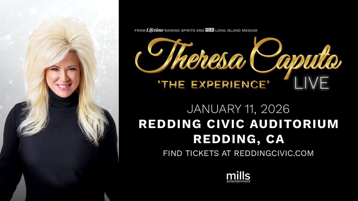 ✨ Theresa Caputo Live is ON SALE NOW! Join 'The Experience' with the Long Island Medium at Redding Civic Auditorium, Jan 11, 2026! 🎫 Grab your favorite seats now! reddingcivic.com/event/2026/the…