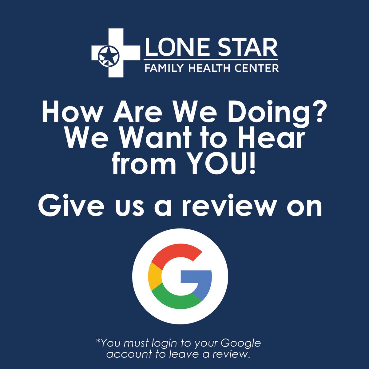 LoneStarHealth's tweet image. Love our service? 💙
Let us know! Your feedback means the world to us! If you had a great experience, please take a moment to leave us a Google Review. Your feedback helps us grow and continue to provide compassionate care to each of our patients.
Thank you for your support! 🏥…