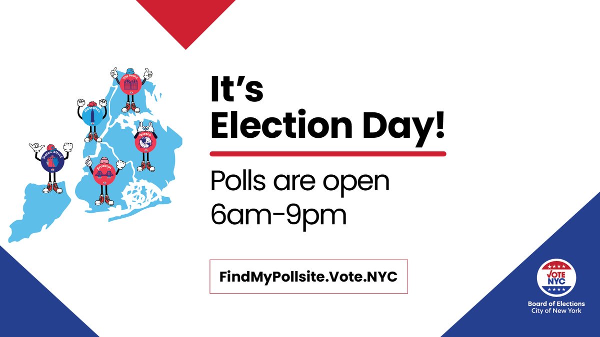 BOENYC's tweet image. 📢Election Day🗳️
🚨Not all party/districts have primary elections
Check your party at amiregistered.vote.nyc
Check your poll site at findmypollsite.vote.nyc