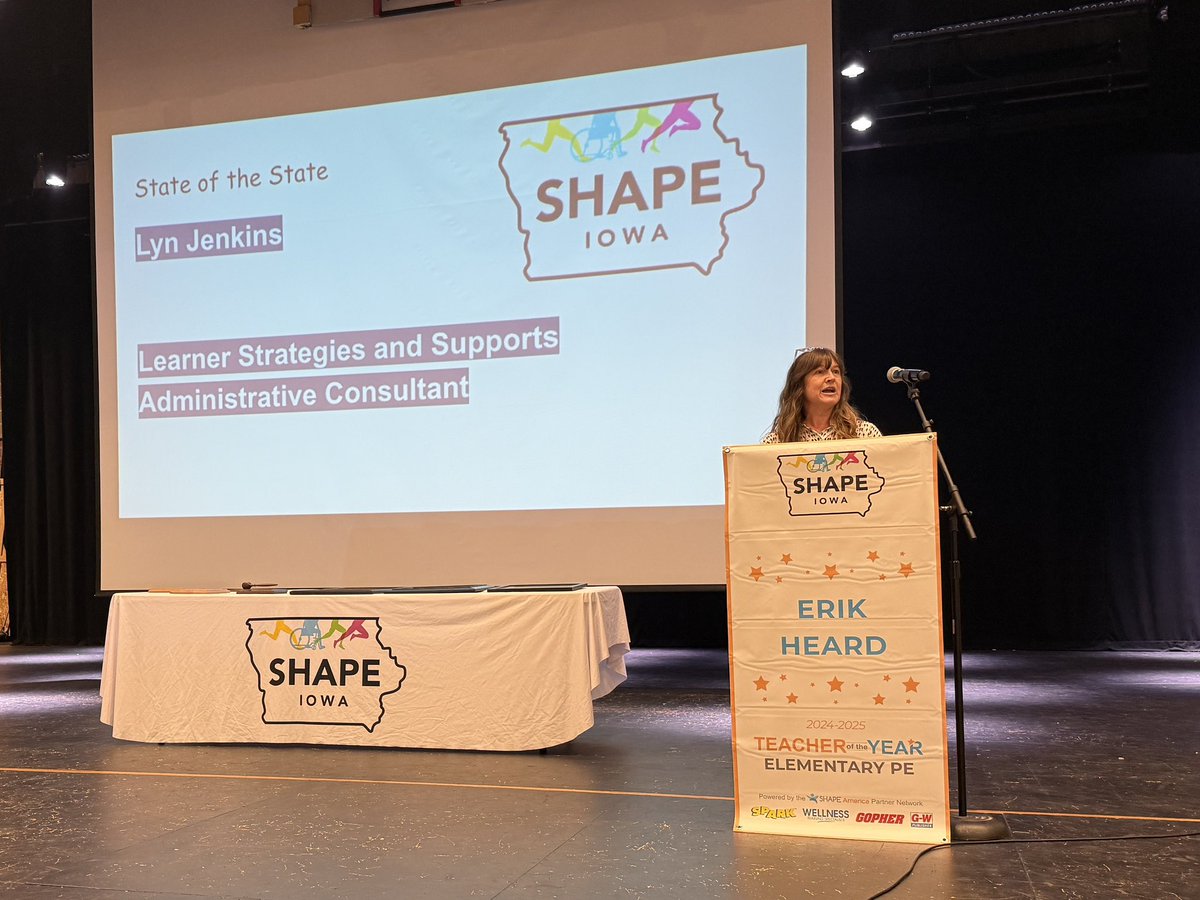 Lyn Jenkins giving an update on all things physical education, health, and related areas in the state of Iowa. Lyn is a great advocate for our profession and is encouraging all educators to keep fighting. Thank you Lyn for the update and great message. #SHAPEIowa25