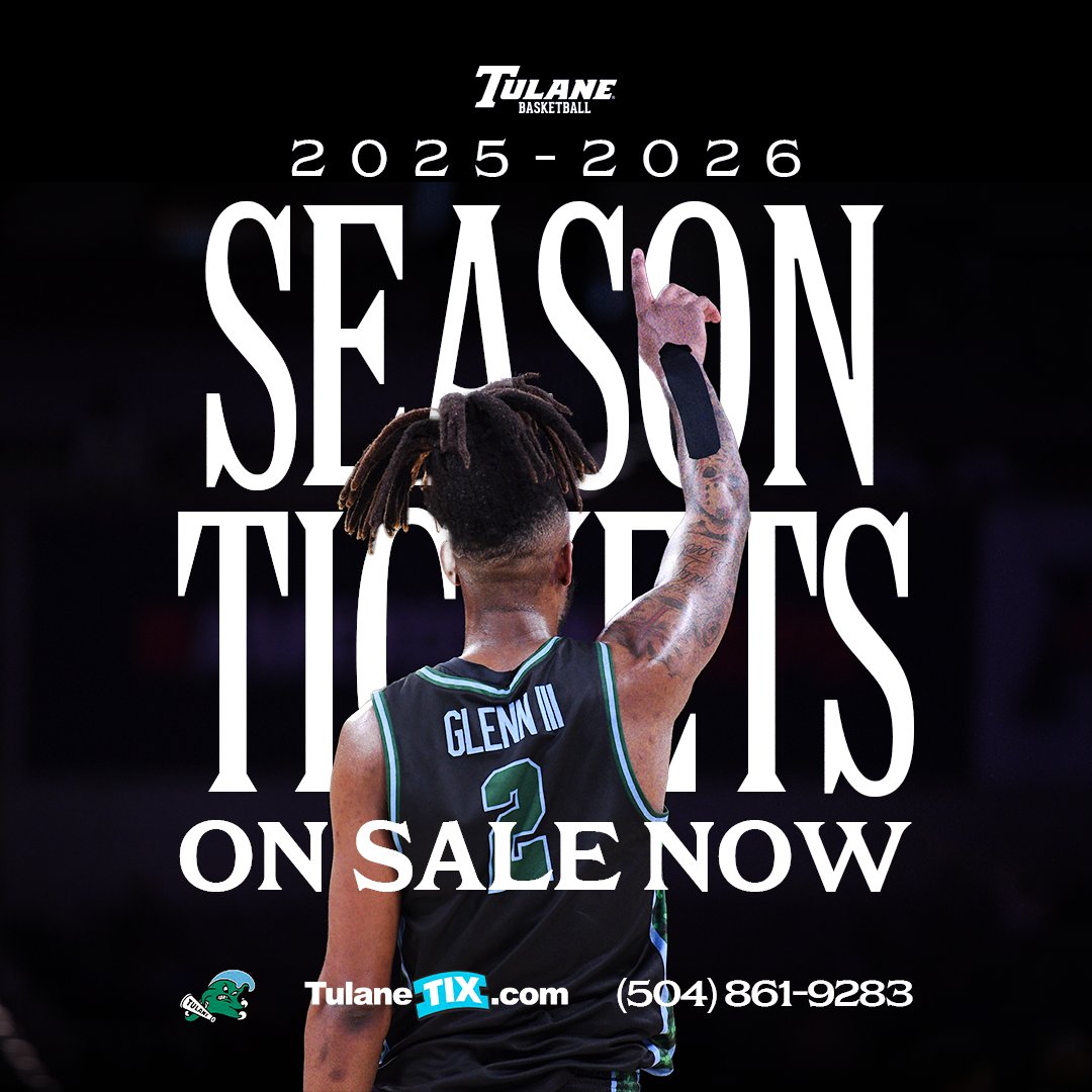 Happy Friday Green Wave Nation!

Season tickets for the 2025-26 season are on sale NOW! Get your tickets and join us for an exciting season of Green Wave Basketball!

🎟️: TulaneTix.com

#RollWave🌊