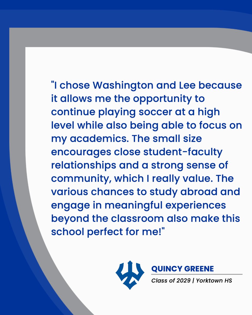 Next up in our 2029 class for #FreshmanFriday is Quincy Greene! See why she chose W&amp;L!
We can’t wait for her to be to Lexington in August and to welcome her to the team! #ForTheBoo

⚽️ Arlington ECNL 
🎓 Yorktown High School
📚 Business