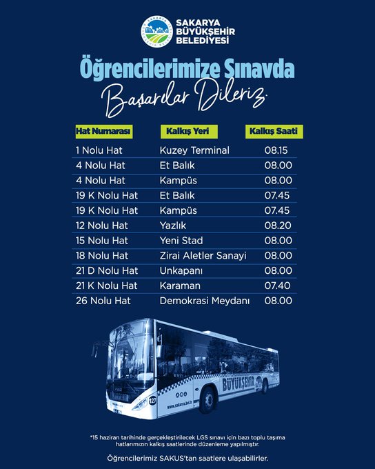 Sakarya’da LGS İçin Toplu Taşıma Seferleri Artıyor