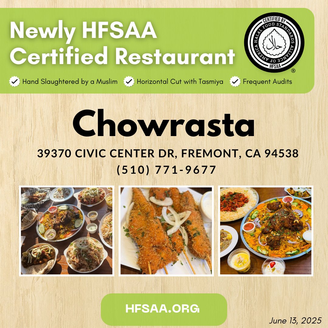 HFSAA_West's tweet photo. Newly HFSAA Certified Restaurant in the Bay Area!
Chowrasta
39370 Civic Center Dr Suite A, Fremont, CA 94538
(510) 771-9677
Please Share & Support HFSAA Certified Businesses!
🔹 https://t.co/oTmKQkNa0V
🔸 https://t.co/spKEJsjPVs
📣 https://t.co/6dgMVHE250
#Halal #HFSAA https://t.co/XvmhMJRdFU