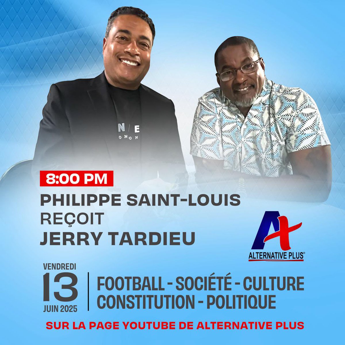 Ce vendredi 13 juin 2025, à 8 PM, je suis l’invité de Philippe Saint-Louis dans le cadre de l’émission “2 3 MO AK PIPO”. Sans filtre, nous échangerons  sur des thèmes variés (Insécurité, foot-ball, société, culture, constitution, crise politique, musique, etc). Bonne écoute !