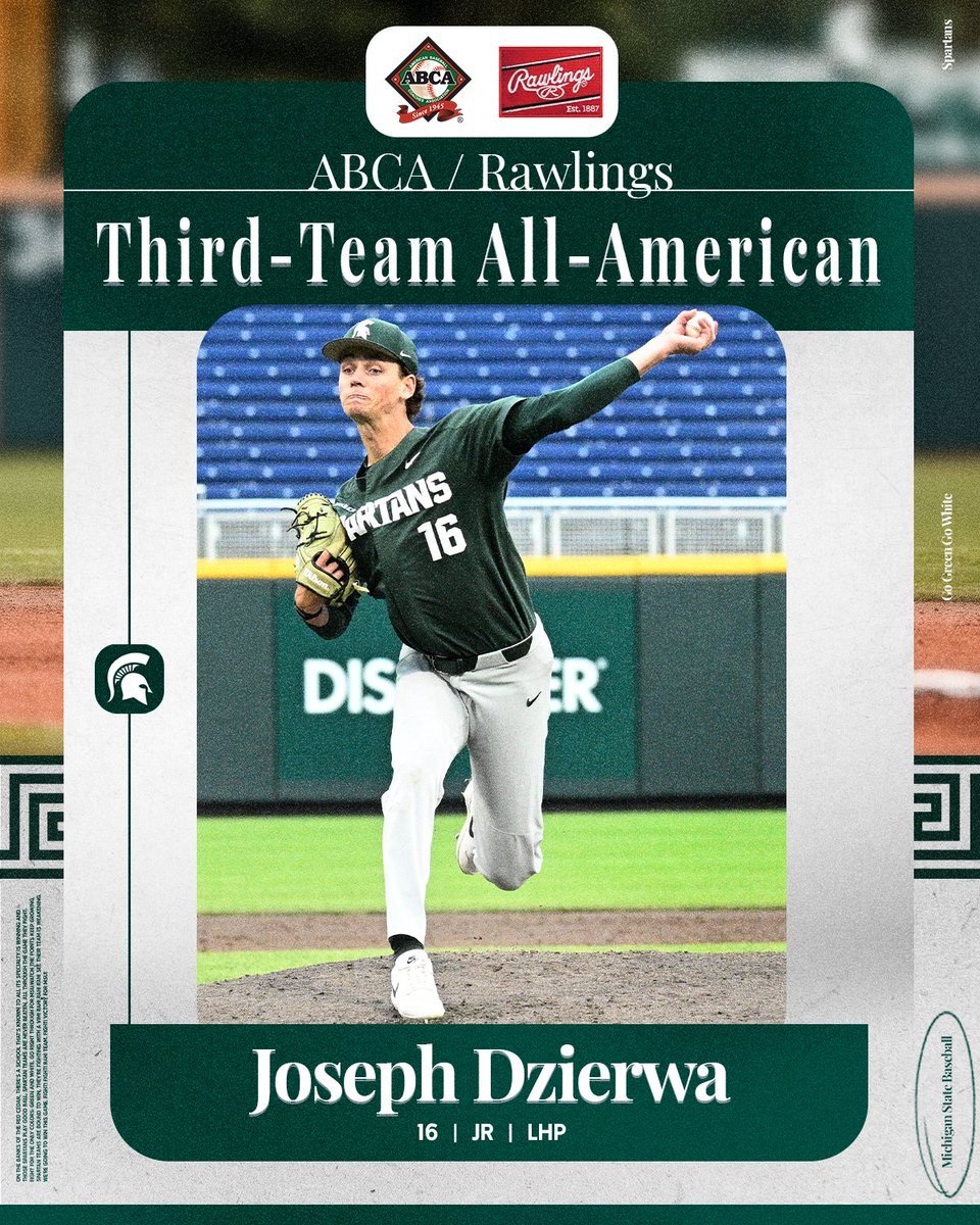 Dzierwa with the hat trick!!🧢🏅⚾️

Joseph Dzierwa picks up his third All-American accolade with today's <a href="/ABCA1945/">ABCA</a> / Rawlings All-American announcement!!

Read more:
📰: sprtns.co/4kECPZ5

#GoGreen | <a href="/DzierwaJoseph/">Joseph Dzierwa</a>