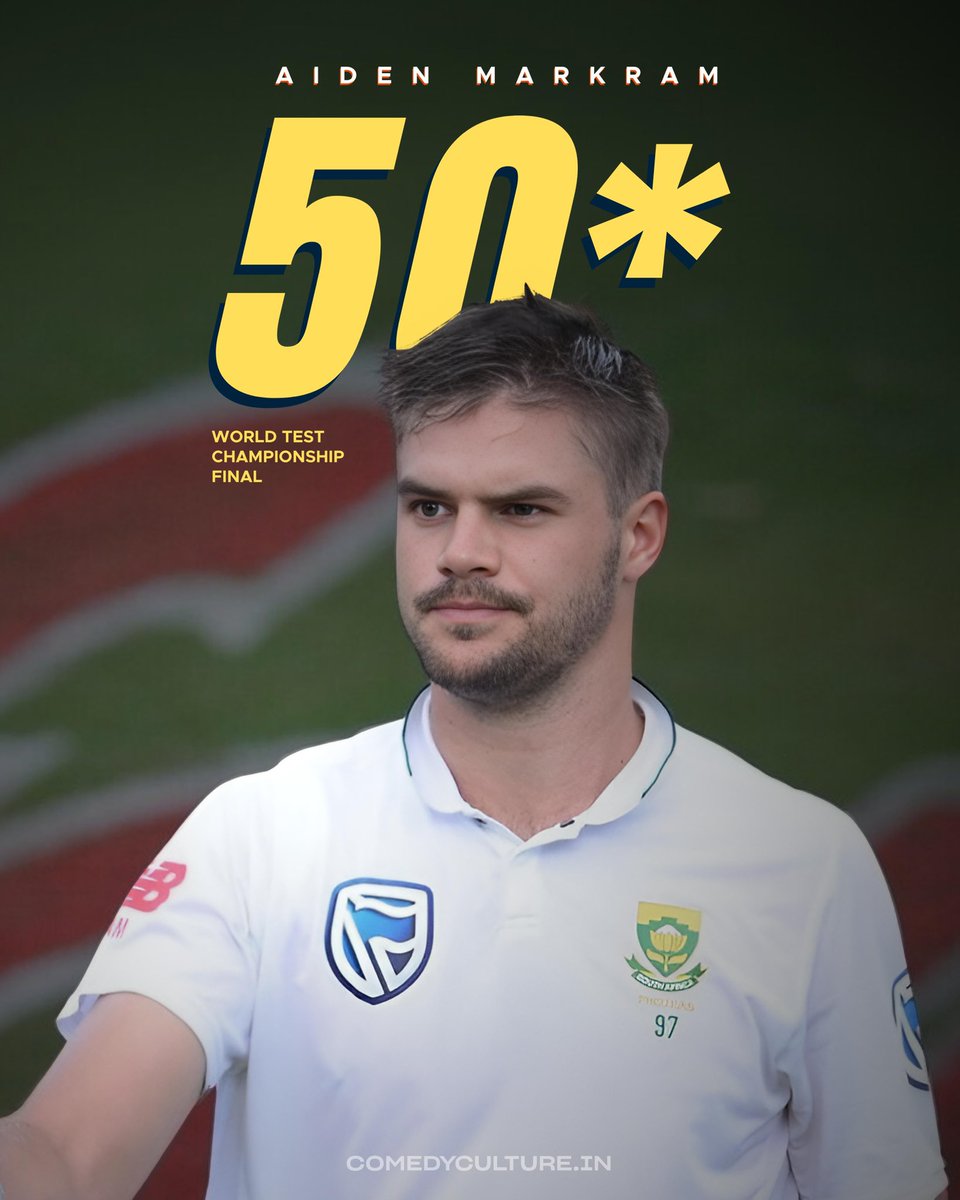 ComedycultureIn's tweet photo. Fifty for Markram! 🔥
#AdamMarkram #WTCFinal #SAvsAUS https://t.co/wf32hqFmSa