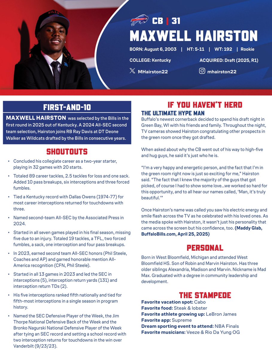 BuffaloBillsPR's tweet image. Signed draft picks CB Maxwell Hairston (Round 1, 30th overall) & DT Deone Walker (Round 4, 109th overall).