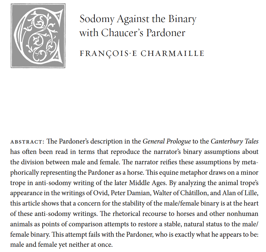 FCharmaille's tweet photo. Out today! Sodomy is "the sin against nature." But what is "nature"?  "Heterosexuality" seems like the obvious answer, but such a term is  anachronistic... Sodomy might be better understood as the disruption of  the division between male and female. https://t.co/lTGNlBFZBD