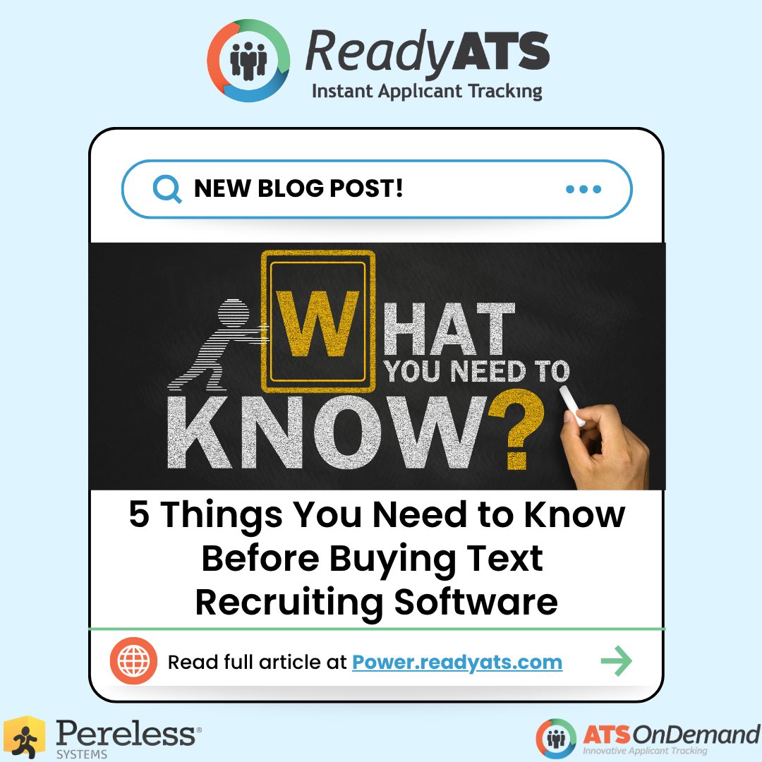 ReadyATS's tweet photo. Here are 3 game-changing tips to make the right choice on text #recruitingsoftware: Know your #recruiting needs, choose software that easily integrates with your current systems, & never compromise on compliance and security! Learn more: https://t.co/VPdnAD5m2o
#Hiring #HR #Blog https://t.co/AJKPdFsMJx