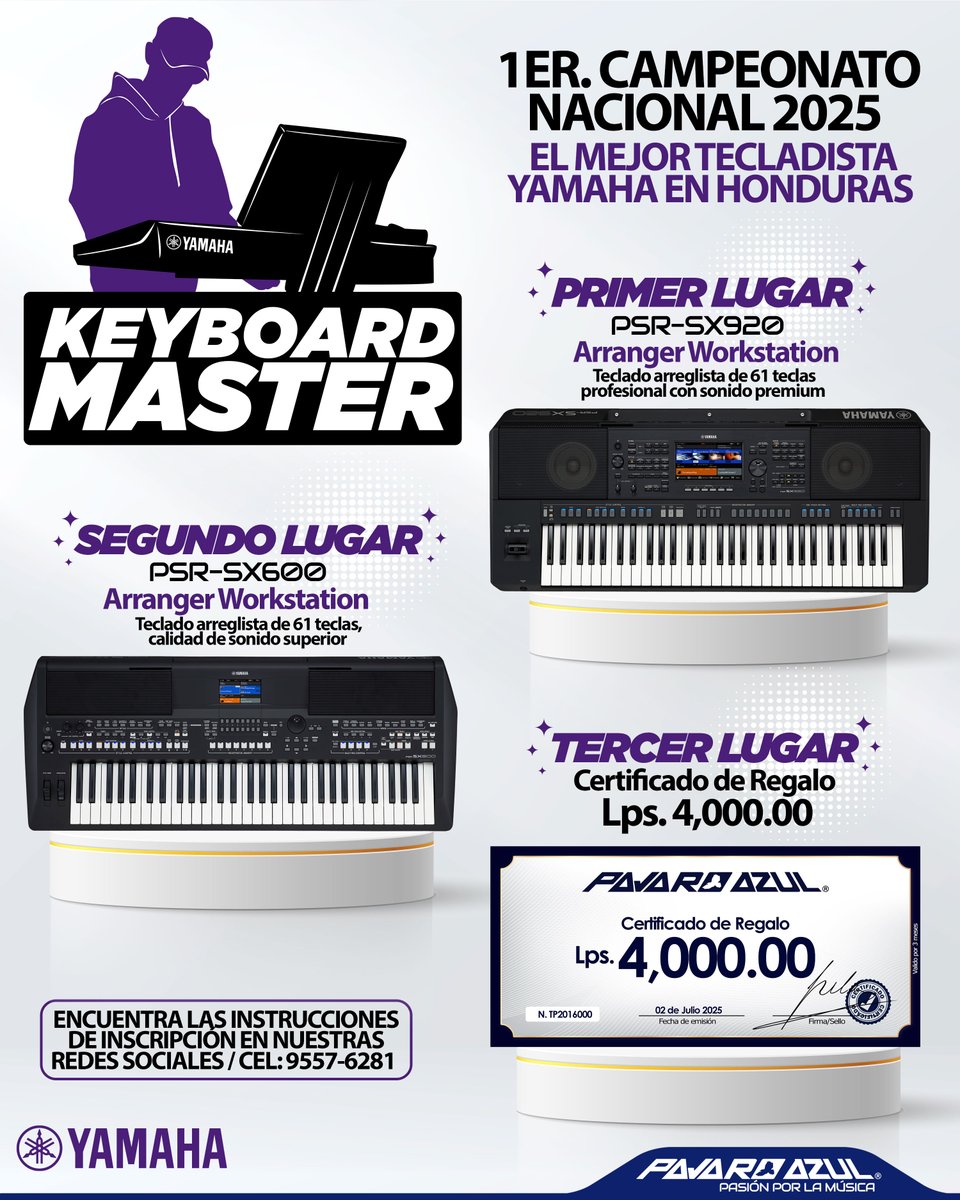 PajaroAzulhn's tweet image. EL MEJOR TECLADISTA YAMAHA EN HONDURAS😎🎹
Inscríbete en la competencia Keyboard Master y podrás ganarte un TECLADO YAMAHA PSR-SX920, PSR-SX600 o un Certificado de regalo de L.4,000
Inscripciones abiertas: forms.gle/rjAgpwtxLFb5y9…

#PajaroAzul #Yamaha #KeyboardMaster #Tecladista