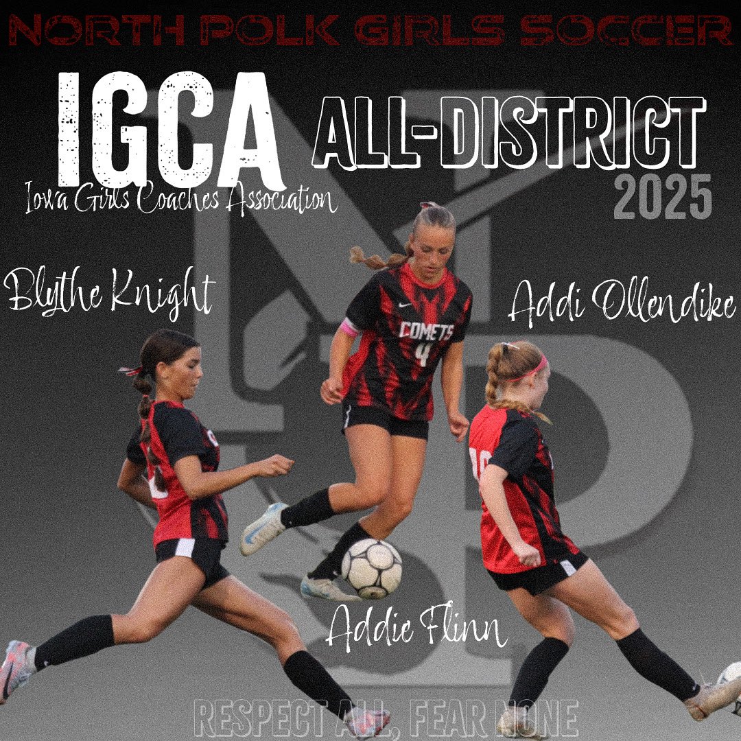 🚨IGCA HONORS🚨
We had 3 studs named to the 2025 IGCA All-District 2A Central list! Congratulations to these COMETS! 💫☄️
Forward Addie Flinn
Midfielder Addi Ollendike 
Defender Blythe Knight 
#RESPECTALLFEARNONE