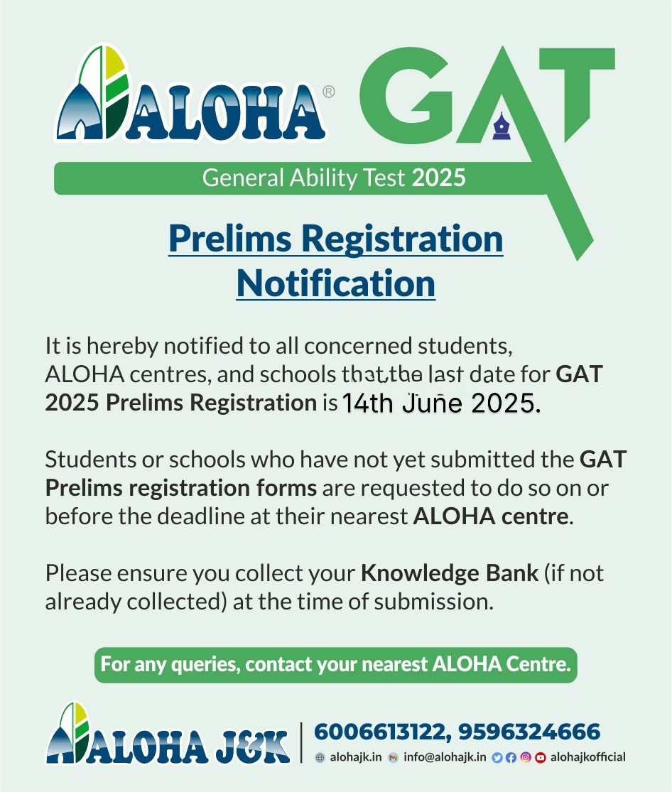 ALOHAJKOfficial's tweet image. #ALOHA GAT 2025
#notification #Prelims2025