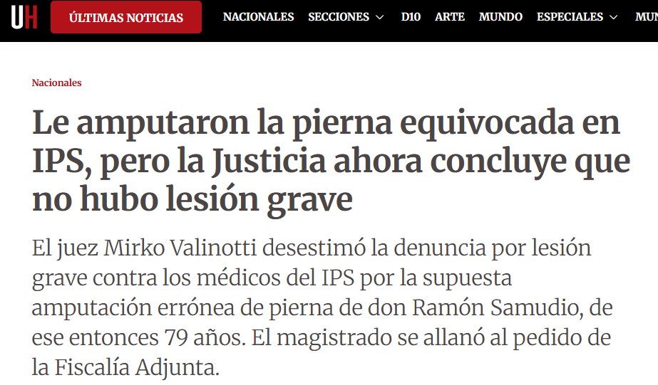 Isaac (@bartolomeo777) on Twitter photo Pobre Sr. Ramón.
Las dos piernas amputadas por médicos incompetentes en el <a href="/IPSParaguay/">IPS Paraguay</a> y el <a href="/MinPublicoPy/">Fiscalía Paraguay</a> pidió que se desestime el caso.
Realmente es una carnicería con edificio ese lugar.
Que Dios se ampare del prójimo que llegue a necesitar ir alli. Pobre Sr. Ramón.
Las dos piernas amputadas por médicos incompetentes en el <a href="/IPSParaguay/">IPS Paraguay</a> y el <a href="/MinPublicoPy/">Fiscalía Paraguay</a> pidió que se desestime el caso.
Realmente es una carnicería con edificio ese lugar.
Que Dios se ampare del prójimo que llegue a necesitar ir alli.