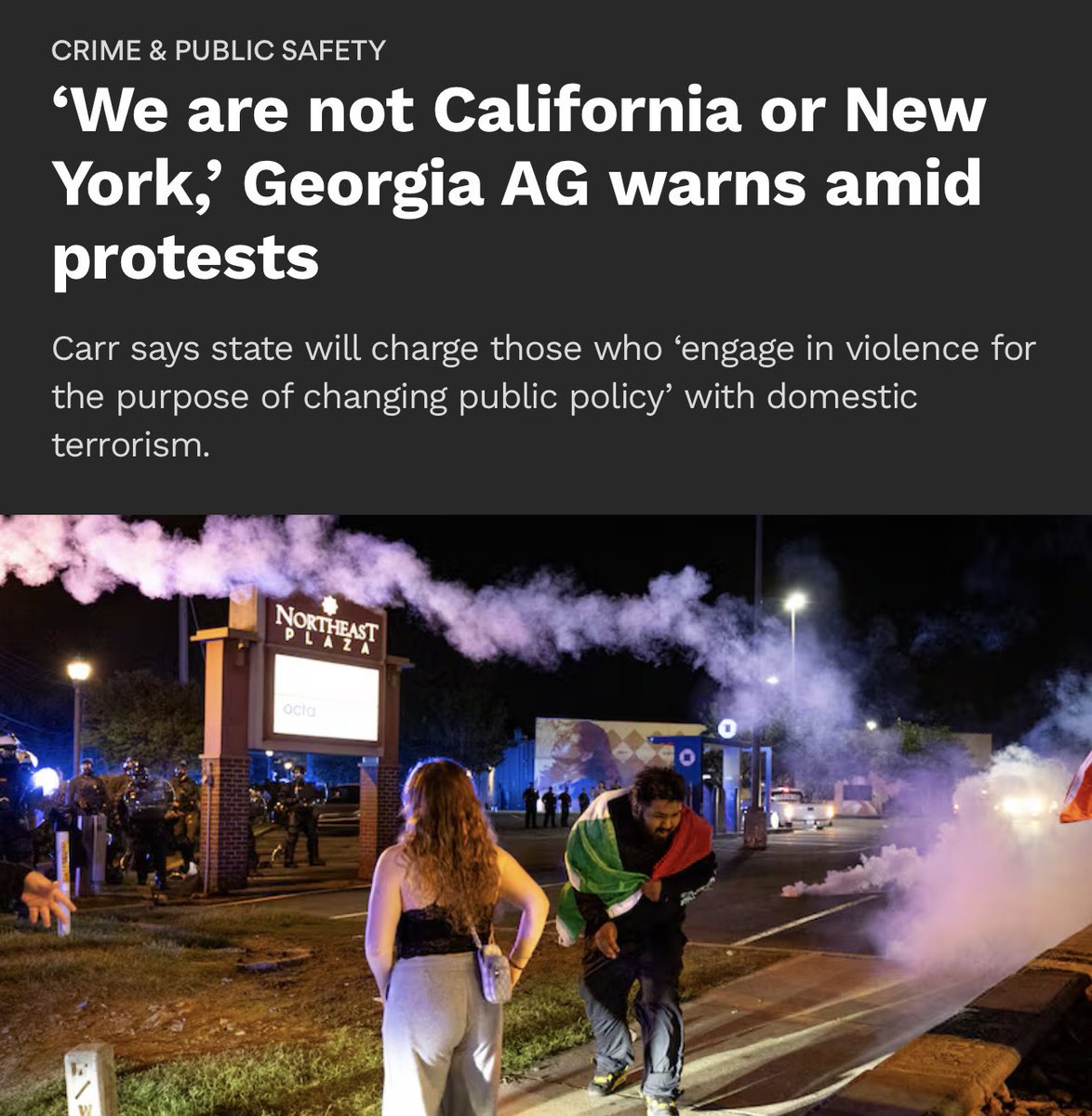 GA AG Chris Carr (@georgia_ag) on Twitter photo It’s very simple. Protesters use words. Rioters use violence. And Domestic Terrorism carries 5-35 years in jail.
We will not look the other way in Georgia.
From <a href="/ajc/">Atlanta Journal-Constitution</a>: ajc.com/news/2025/06/a… It’s very simple. Protesters use words. Rioters use violence. And Domestic Terrorism carries 5-35 years in jail.
We will not look the other way in Georgia.
From <a href="/ajc/">Atlanta Journal-Constitution</a>: ajc.com/news/2025/06/a…