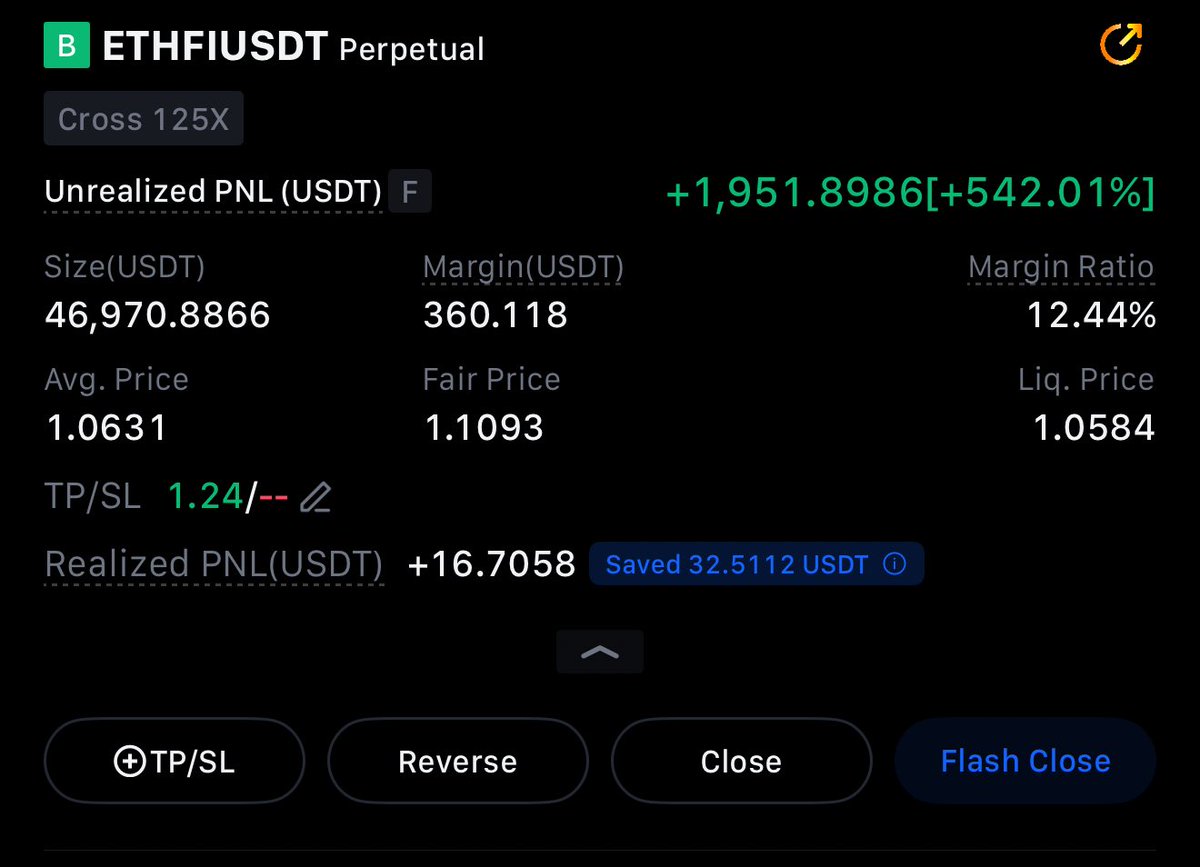 Kriptoyu bu yüzden seviyorum.

Alttaki tweeti attığımda rastgele destekte olan $ETHFI ‘ye Long açtım ve 1 saatte bana 80.000TL kazandırdı.

Söz, bir kısmını da dağıtıyorum.