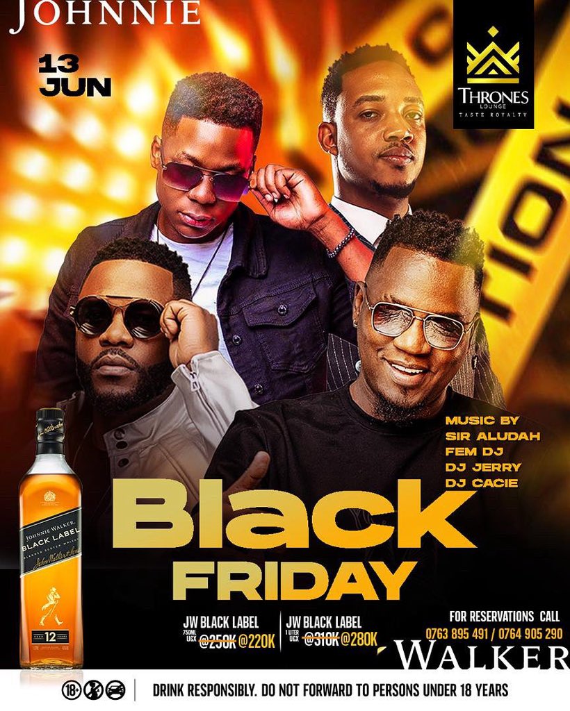 Mushrm (@mushroominc) on Twitter photo Get ready for Black Friday at <a href="/throneskampala/">throneskampala</a> tonight! Join <a href="/DjAludah/">Sir. Aludah ๐</a>, <a href="/fem_dj/">Fem Deejay</a>, <a href="/Jerrymehn/">Itโs Jerry Mehn</a>, and <a href="/Deejaycacie256/">Deejay Cacie</a> spinning the decks. Score epic discounts on your favorite Johnnie Walker bottles! Get ready for Black Friday at <a href="/throneskampala/">throneskampala</a> tonight! Join <a href="/DjAludah/">Sir. Aludah ๐</a>, <a href="/fem_dj/">Fem Deejay</a>, <a href="/Jerrymehn/">Itโs Jerry Mehn</a>, and <a href="/Deejaycacie256/">Deejay Cacie</a> spinning the decks. Score epic discounts on your favorite Johnnie Walker bottles!
