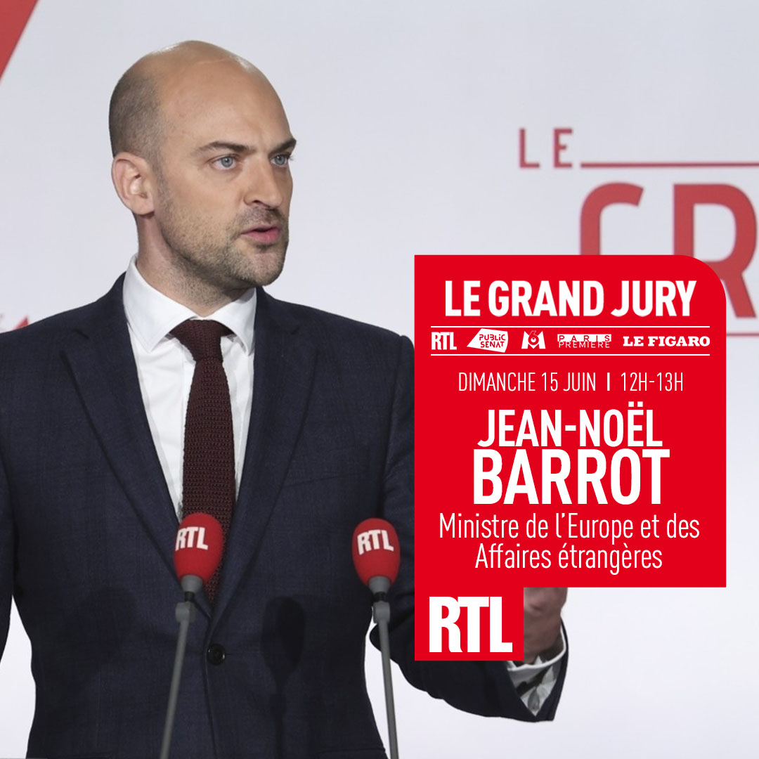 RTL France (@rtlfrance) on Twitter photo 🗣️🔴🎙️ Aujourd'hui, à partir de 12h, le ministre de l'Europe et des Affaires étrangères <a href="/jnbarrot/">Jean-Noël Barrot</a> sera l'invité du #GrandJury #RTL <a href="/publicsenat/">Public Sénat</a> <a href="/m6info/">M6 Info</a> <a href="/Le_Figaro/">Le Figaro</a> ! 🗣️🔴🎙️ Aujourd'hui, à partir de 12h, le ministre de l'Europe et des Affaires étrangères <a href="/jnbarrot/">Jean-Noël Barrot</a> sera l'invité du #GrandJury #RTL <a href="/publicsenat/">Public Sénat</a> <a href="/m6info/">M6 Info</a> <a href="/Le_Figaro/">Le Figaro</a> !