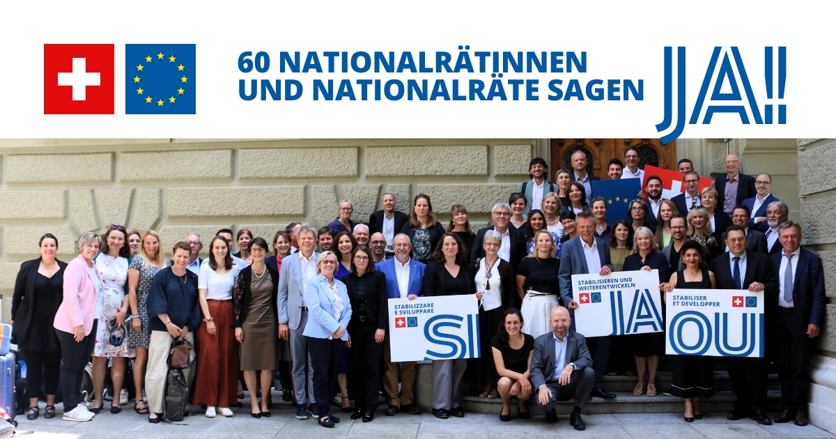 Heute haben sich 60 Nationalrätinnen und Nationalräte versammelt, um ihre Unterstützung für die Stabilisierung und Weiterentwicklung der Beziehungen Schweiz-EU zu zeigen 🇨🇭🇪🇺.

#SwissEUrelations #WirSagenJa #IchSageJa #Vertragspaket #Bilaterale #Bilaterale3 #BilateraleIII