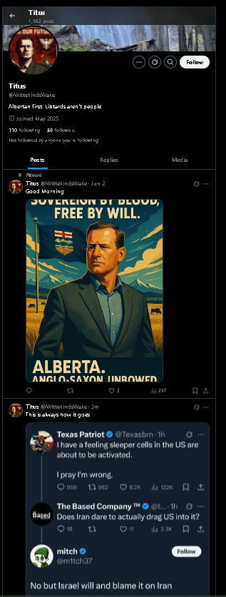 DpopsShadow's tweet image. From #MapleMAGAt Southern Alberta, where cross burning redneck militas love to beakoff from such as losers like @WittekindsWake.