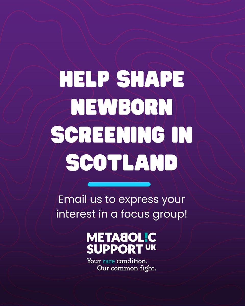Metabolic Support UK (@wearemsuk) on Twitter photo 𧬠Help shape newborn screening in Scotland!
<a href="/online_his/">Healthcare Improvement Scotland</a> is inviting people with lived experience of rare disease to join a focus group on draft quality standards.
π Runs during the 6-week consultation from 1 July.
π§ Email jonathan@metabolicsupportuk.org to register! 𧬠Help shape newborn screening in Scotland!
<a href="/online_his/">Healthcare Improvement Scotland</a> is inviting people with lived experience of rare disease to join a focus group on draft quality standards.
π Runs during the 6-week consultation from 1 July.
π§ Email jonathan@metabolicsupportuk.org to register!