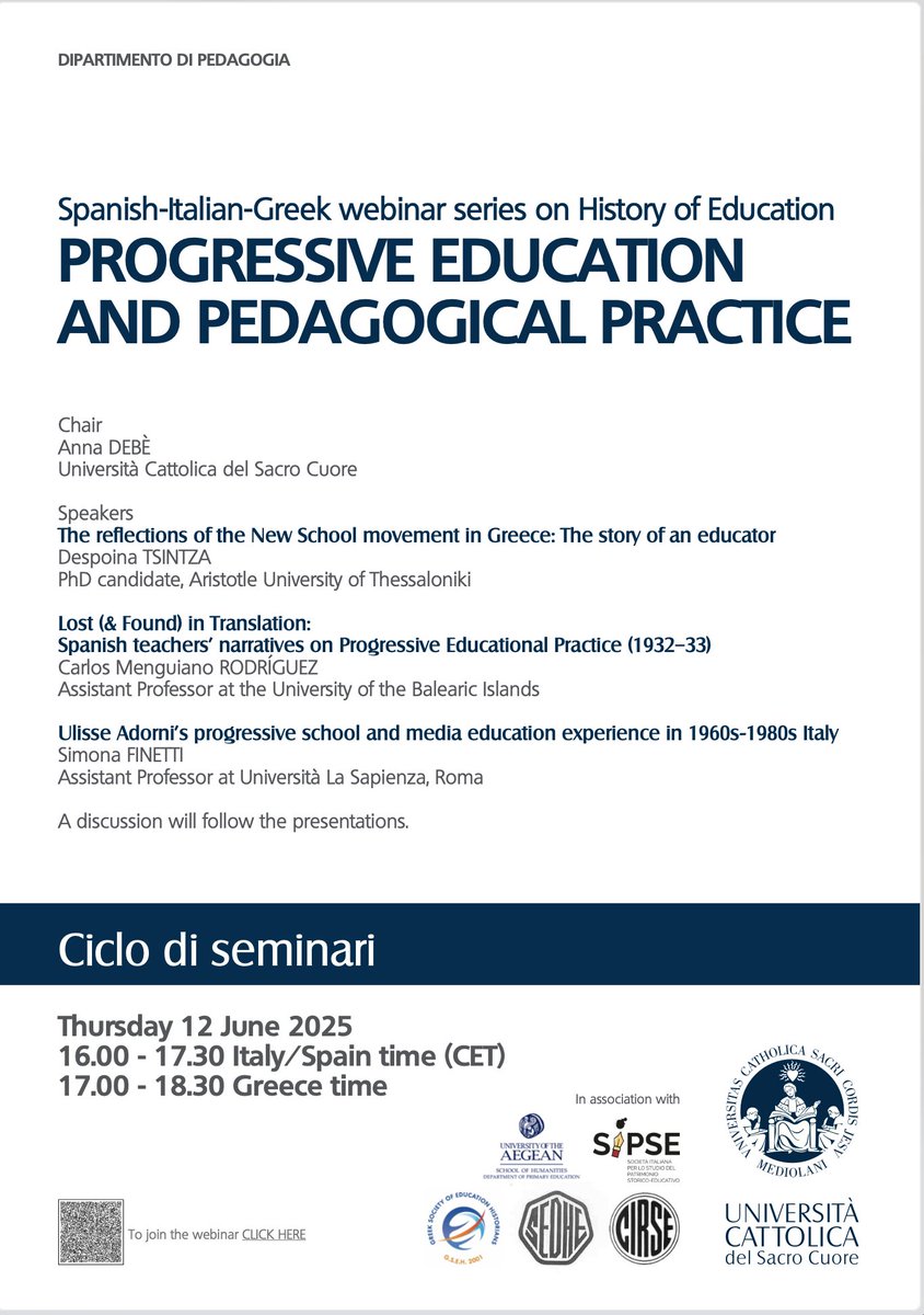 Carlos Menguiano del Grup d'Estudis d'Història de l'Educació, participa al seminari en línia "Progressive education and pedagogical practice". #histed, #historyofeducation, #Progressiveeucation <a href="/SEDHE_es/">Sociedad Española de Historia de la Educación</a>