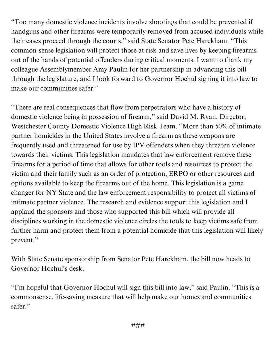 AmyPaulin's tweet image. I'm so proud to have passed this bill which requires law enforcement officers to take temporary custody of firearms when responding to family violence incidents - a critical step towards protecting domestic violence survivors and preventing deadly escalation.