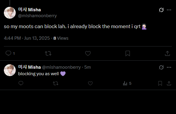 "I want my moots to block a kid so I'm doing a qrt open for 8k people on a site where block doesn't stop you from seeing account's content anymore (practically an invitation for adults to check out the kid and for the kid to check out my account)"

This is pathological stupidity