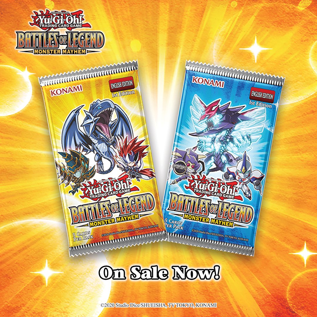 The English-language release of Battles of Legend: Monster Mayhem booster set is available today everywhere the #YuGiOhTCG is sold!