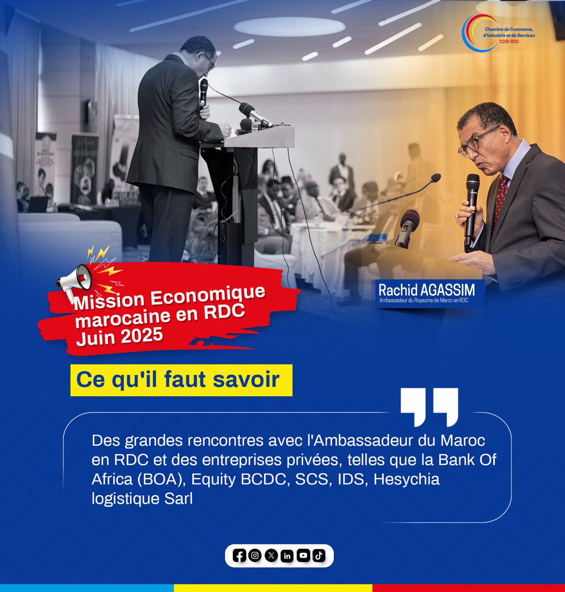 CCISRDC's tweet photo. 𝐌𝐢𝐬𝐬𝐢𝐨𝐧 𝐄́𝐜𝐨𝐧𝐨𝐦𝐢𝐪𝐮𝐞 𝐌𝐚𝐫𝐨𝐜𝐚𝐢𝐧𝐞 𝐞𝐧 𝐑𝐃𝐂 | 𝐃𝐮 𝟗 𝐚𝐮 𝟏𝟑 𝐣𝐮𝐢𝐧 𝟐𝟎𝟐𝟓

Ce qu’il faut savoir...

#CCISRDC #Chambre #Economie #EconomieCCISRDC #InvestissementCCISRDC https://t.co/c3TEgMIwqE