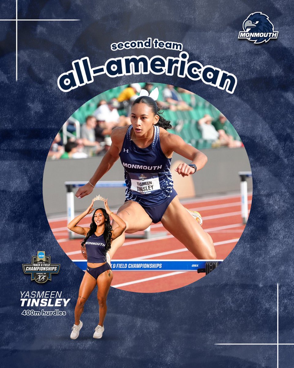 Monmouth Hawks (@monmouthhawks) on Twitter photo Monmouthโs sixth woman ๐ฌ๐ฝ๐ฌ๐น to be named a Division I Track & Field All-American โ๏ธ
Congrats on an incredible season in the 400m hurdles, <a href="/TinsleyYasmeen/">Yasmeen Tinsley</a>!
#FlyHawks || <a href="/monmouthtfxc/">Monmouth Track & Field / Cross Country</a> Monmouthโs sixth woman ๐ฌ๐ฝ๐ฌ๐น to be named a Division I Track & Field All-American โ๏ธ
Congrats on an incredible season in the 400m hurdles, <a href="/TinsleyYasmeen/">Yasmeen Tinsley</a>!
#FlyHawks || <a href="/monmouthtfxc/">Monmouth Track & Field / Cross Country</a>