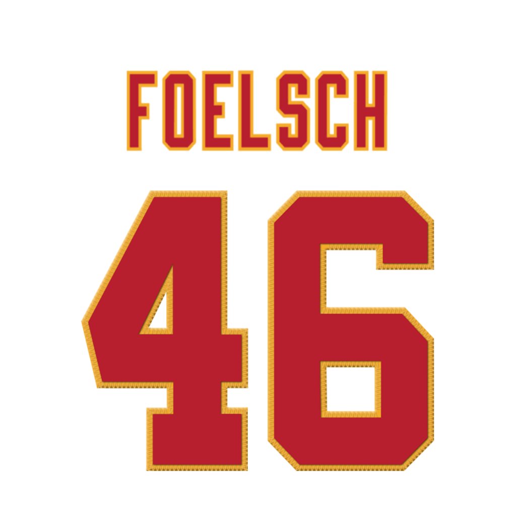 NFL Jersey Numbers (@nfl_jersey_num) on Twitter photo Kansas City Chiefs TE Kevin Foelsch (<a href="/KevinFoelsch/">Kevin Foelsch</a>) is wearing number 46. Currently shared with Darius Rush. #ChiefsKingdom Kansas City Chiefs TE Kevin Foelsch (<a href="/KevinFoelsch/">Kevin Foelsch</a>) is wearing number 46. Currently shared with Darius Rush. #ChiefsKingdom
