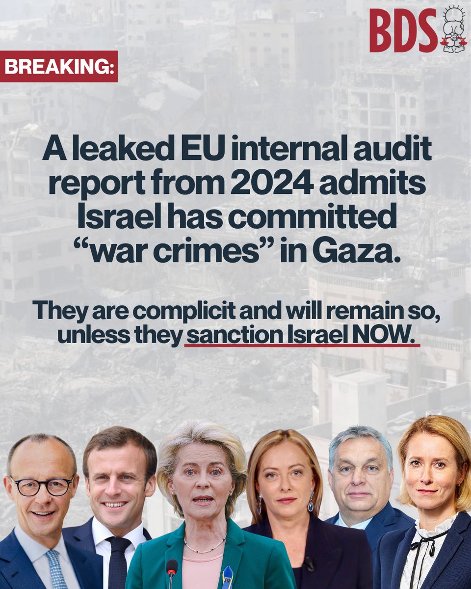 A leaked EU internal audit report from 2024 admits Israel has committed “war crimes” in Gaza, further proof that EU leaders have been supporting and partnering with Israel with full knowledge of its genocidal crimes against 2.3M Palestinians in Gaza. 

loom.ly/6LXT854