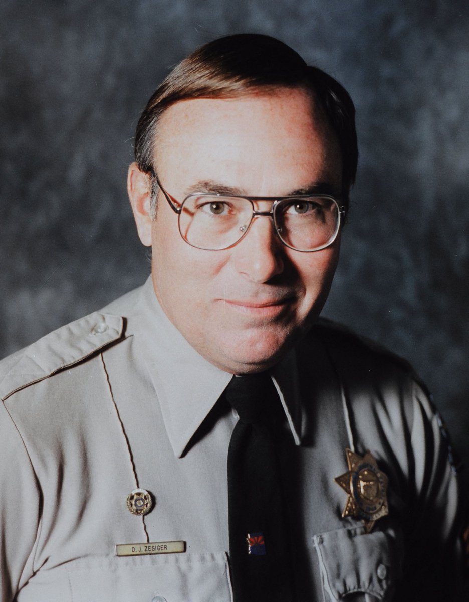 Arizona_DPS's tweet image. Today we remember Sergeant David Zesiger (#1848). On July 3, 1992, Sgt. Zesiger was guiding a family to a campsite in McNary when his patrol vehicle was hit head-on by a drunk driver. Sgt. Zesiger was killed, and the at-fault driver was sentenced to 4 years in federal prison.