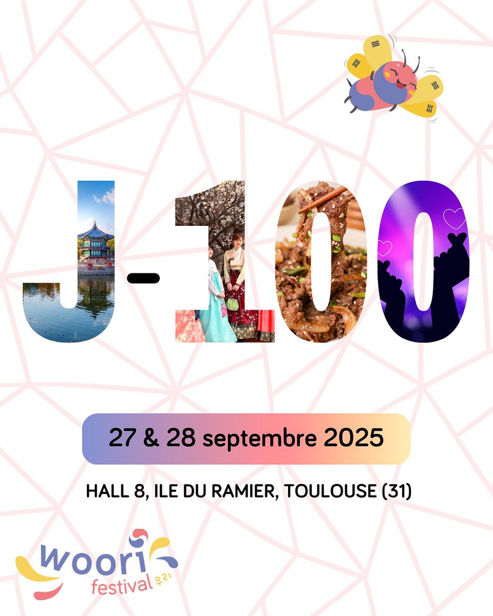 🔥 J-100 avant le Woori Festival 2025 ! 🔥 

La billetterie est ouverte, les invités arrivent et on vous promet un week-end 100% K-culture 🇰🇷✨. 

💡 Dis-nous en commentaire ce que tu attends le plus cette année ! 👇 

#WooriFestival #J100 #CultureCoréenne #KPop #Toulouse