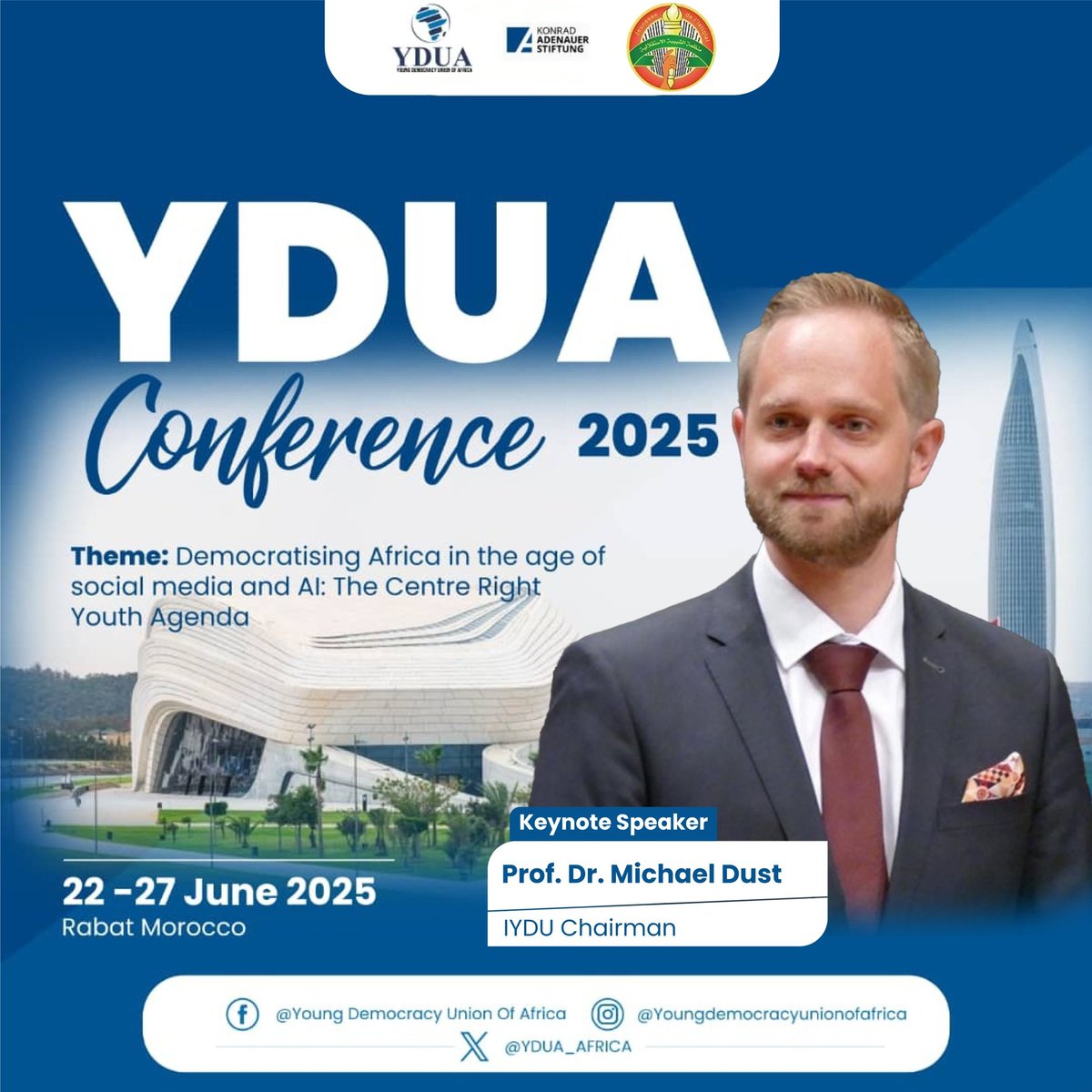 We are thrilled to announce that Prof. Dr. Michael Dust, Chairman of <a href="/IYDU/">IYDU</a> , will be joining us at the 2025 YDUA Conference in Rabat, Morocco!
We look forward to welcoming him as he addresses our delegates in just 9 days!
📍 Rabat, Morocco
🗓 June 22–27
#YDUA2025