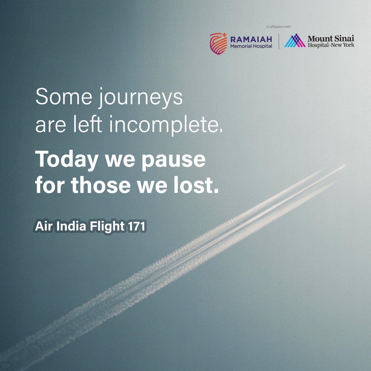 In this hour of grief, our hearts go out to the families and loved ones of those aboard the ill-fated flight in Ahmedabad.
Lives lost. Dreams left unfinished.
Ramaiah Memorial Hospital stands with you, in mourning and in remembrance.
