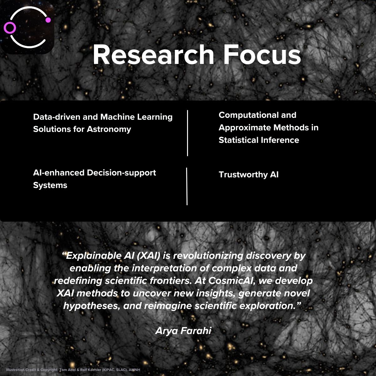 CosmicAI_Inst's tweet image. Team Member Highlight! Arya Farahi, an assistant professor of statistics &amp;amp; data sciences at @UTAustin is the director of the D3 Research Lab and the AI lead of the Explainable Universe team. His research focuses on developing AI methodologies to accelerate scientific discovery.