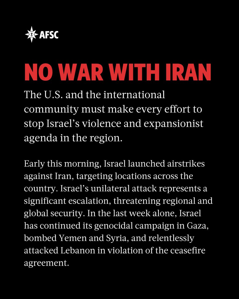 NO WAR ON IRAN!

The U.S. and the international community must make every effort to stop Israel’s violence and expansionist agenda in the region.