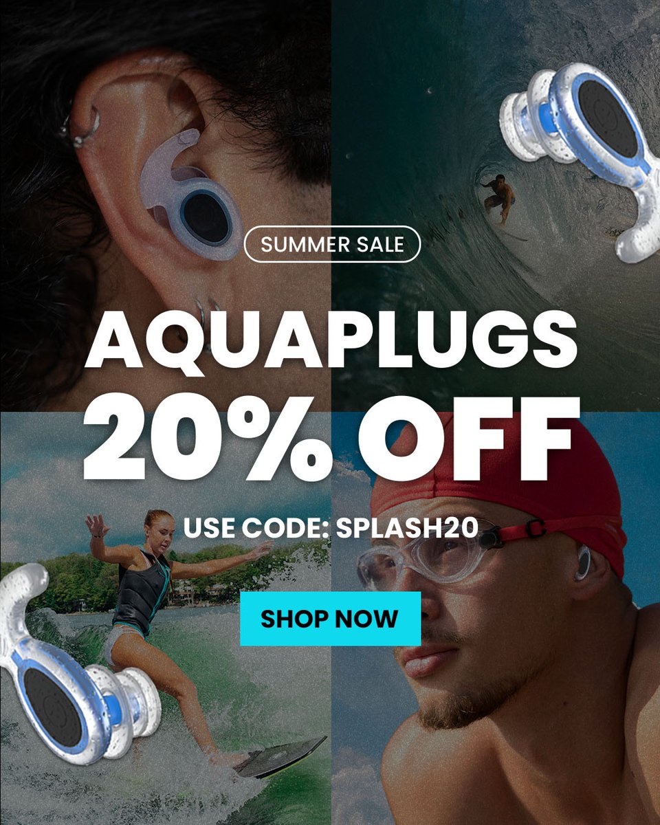 For pool days, surf sessions, and no water in your ears 💦 

Our Aquaplugs are 20% off now!