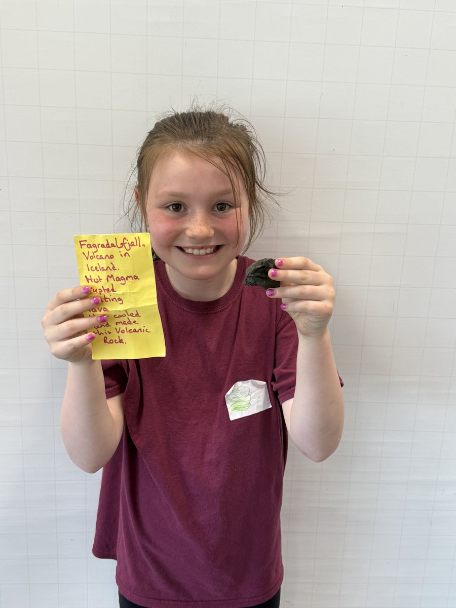 Thank you to this delightful girl who brought in a volcanic rock to share with her peers. We have been learning all about volcanoes in our topic.