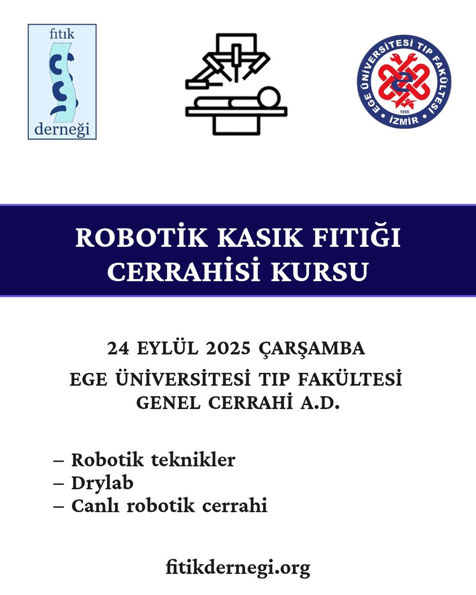 ✨ Fıtık Derneği ve Ege Üniv Tıp Fak. Genel Cerrahi A.D. işbirliğiyle Robotik #KasıkFıtığı Cerrahisi Kursu! 

🗓️ 24 Eylül 2025
📍 İzmir
🎯 Teorik + pratik eğitim
👥 Sadece 6 kişi 
🔗 FITIKDERNEGI.ORG

#FıtıkCerrahisi #FıtıkAmeliyatı