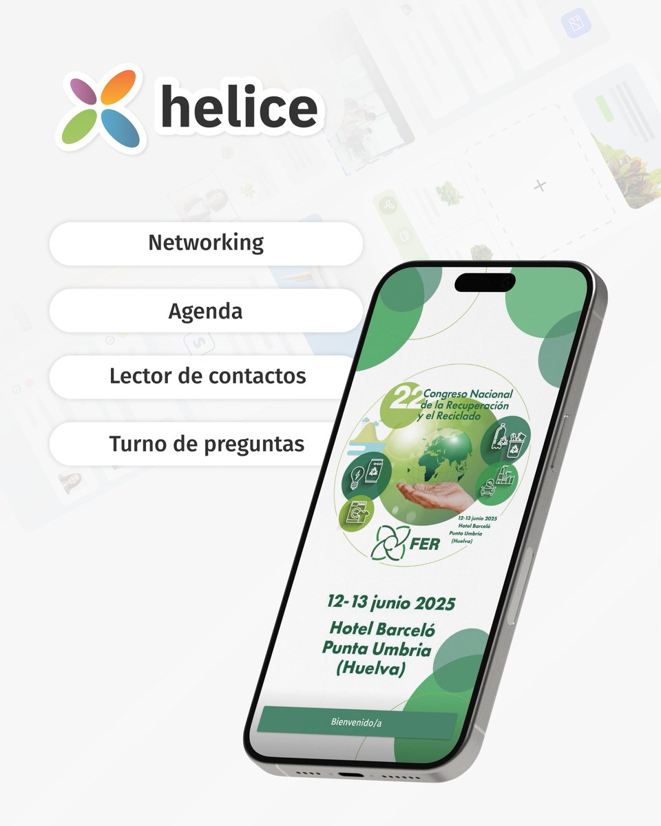 heliceapp's tweet photo. ♻️ Ayer arrancó el 22º Congreso FER en Punta Umbría. La app oficial, creada con https://t.co/wFQ4nSKCqQ, permite acceso al programa, networking, preguntas en directo y contacto vía QR. ¡Tecnología para conectar al sector del reciclaje!
#heliceapp #FER #EconomíaCircular https://t.co/qF8TEhOOp9
