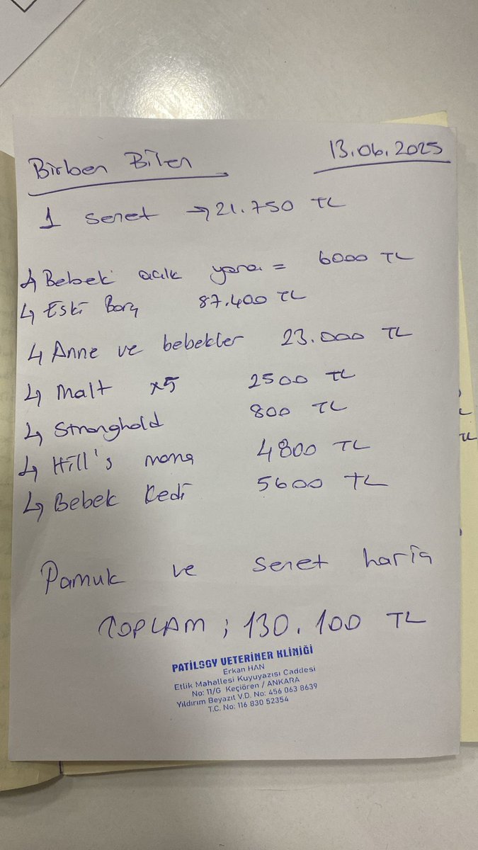 Patilogy Veteriner Kliniğine olan güncel borcum. Lütfen 50,100 ne olursa destek olabilirmisiniz?