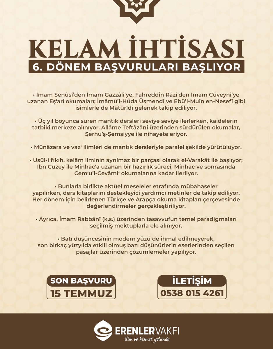 Kelam İhtisası 6. dönem başvuruları başladı. Son başvuru zamanını kaçırmayın..