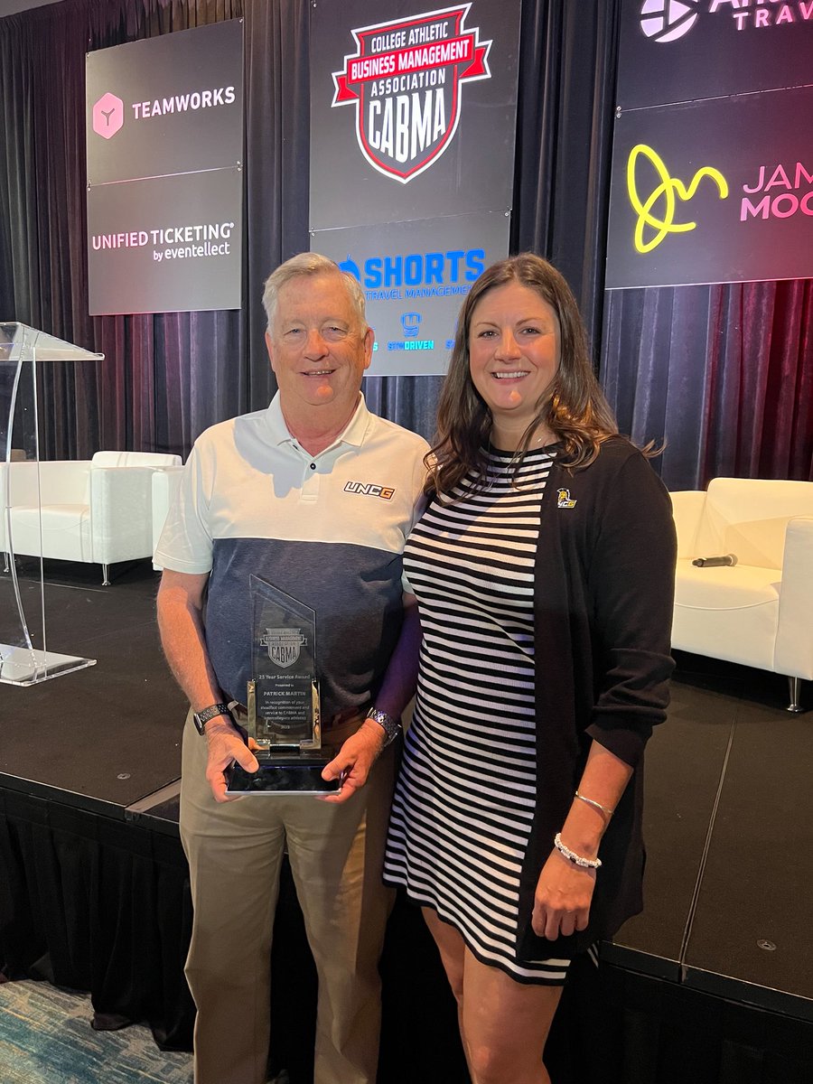 Some of our staff recently went to the <a href="/NACDA/">NACDA</a> and <a href="/CollSportsComm/">College Sports Communicators</a> Conventions this past week in Orlando. 

Assistant AD for Business and IT Patrick Martin was recognized by CABMA with his 25 Year Service Award! #letsgoG