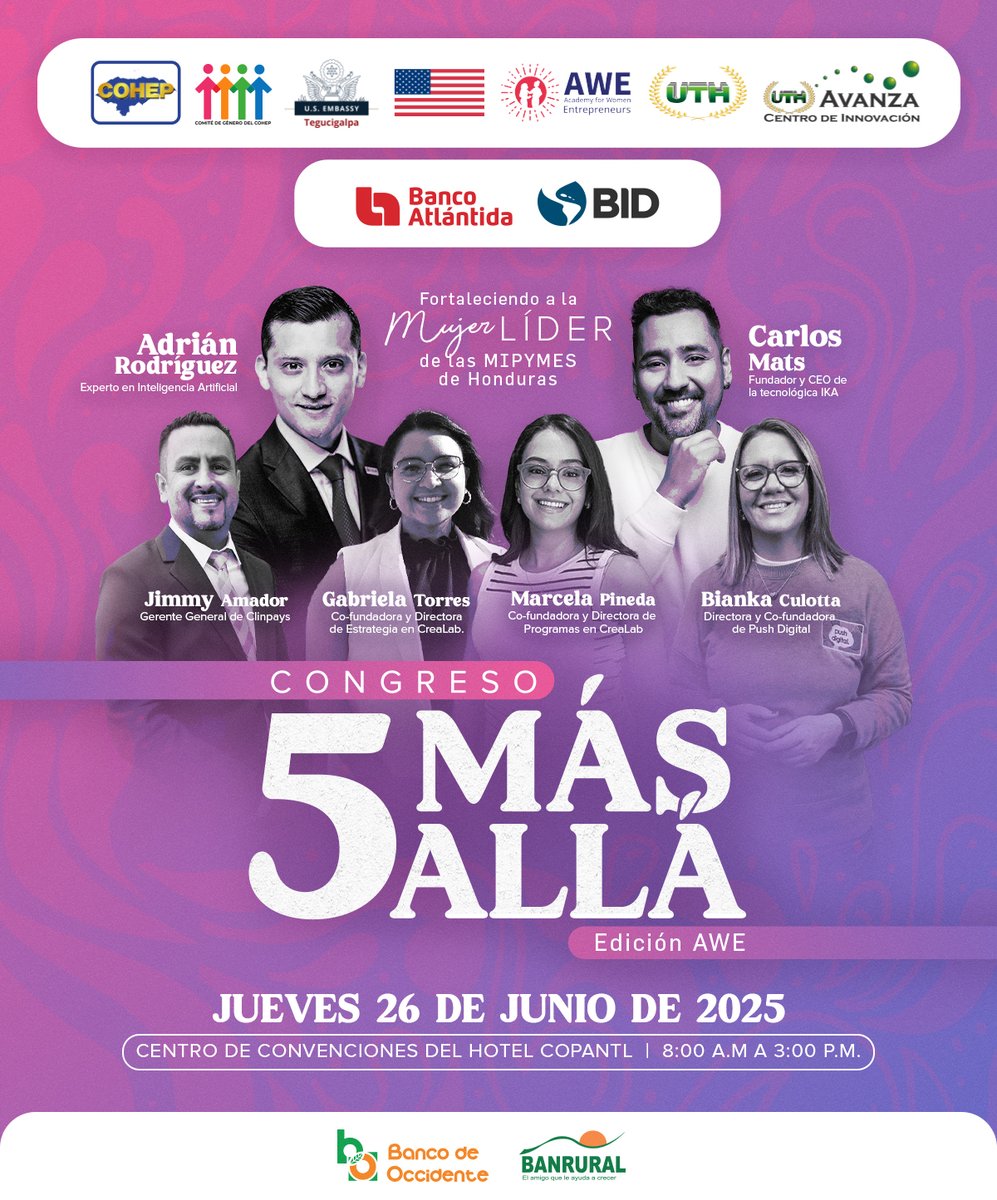 El #COHEP y la Embajada de Estados Unidos en Tegucigalpa te invitan a la segunda edición del 𝗖𝗼𝗻𝗴𝗿𝗲𝘀𝗼: 𝟱 𝗠𝗮́𝘀 𝗔𝗹𝗹𝗮́ - 𝗘𝗱𝗶𝗰𝗶𝗼́𝗻 𝗔𝗪𝗘, un espacio para promover el desarrollo económico y el fortalecimiento de las MIPYMES en Honduras, contribuyendo a la