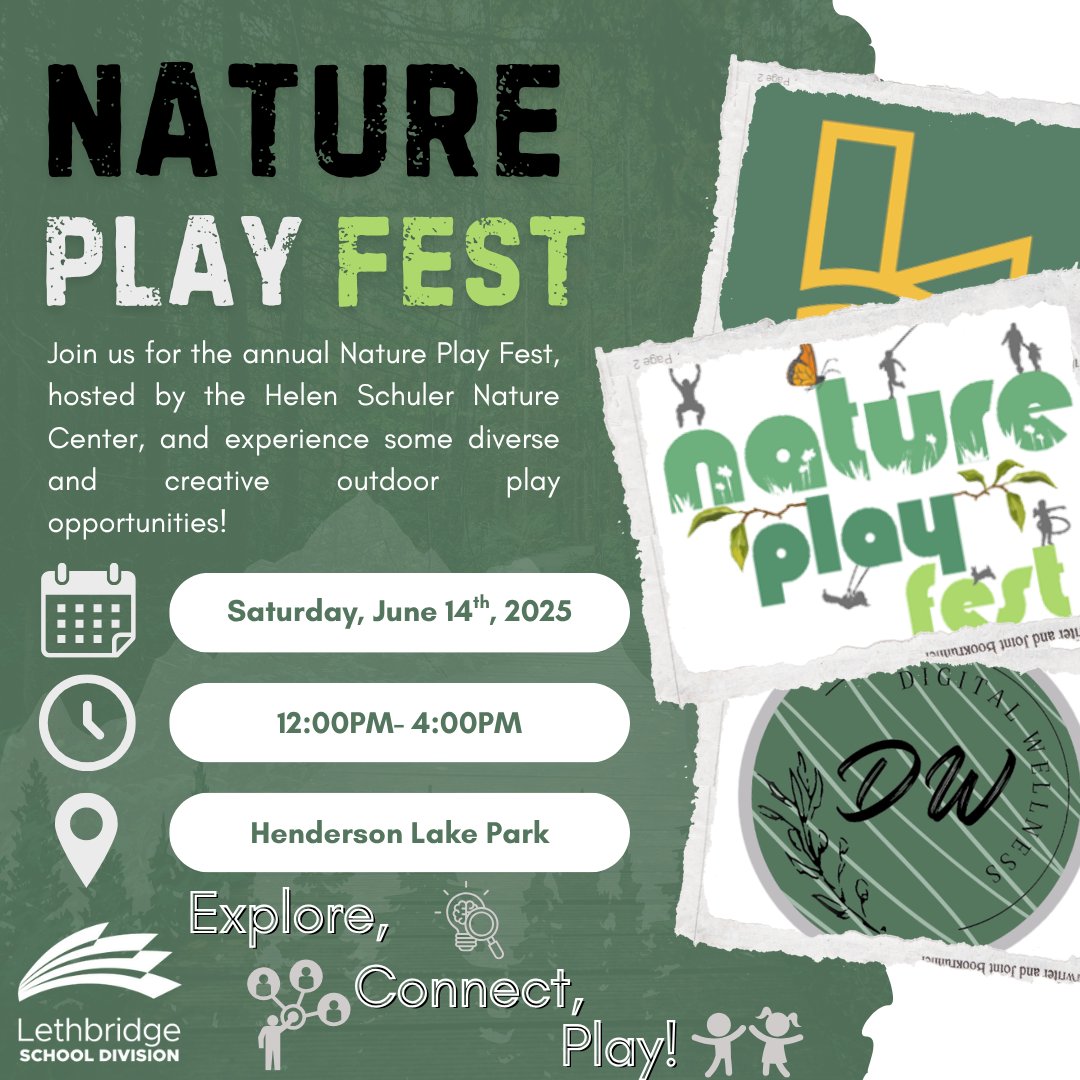 LethbridgeSchoolDivision (@lethschdivision) on Twitter photo Nature Play Fest is set for Saturday from noon-4 p.m. at Henderson Lake Park! Connect with members of the <a href="/LethSchDivision/">LethbridgeSchoolDivision</a> Digital Wellness team and learn some helpful tips and considerations for the summer months! Nature Play Fest is set for Saturday from noon-4 p.m. at Henderson Lake Park! Connect with members of the <a href="/LethSchDivision/">LethbridgeSchoolDivision</a> Digital Wellness team and learn some helpful tips and considerations for the summer months!